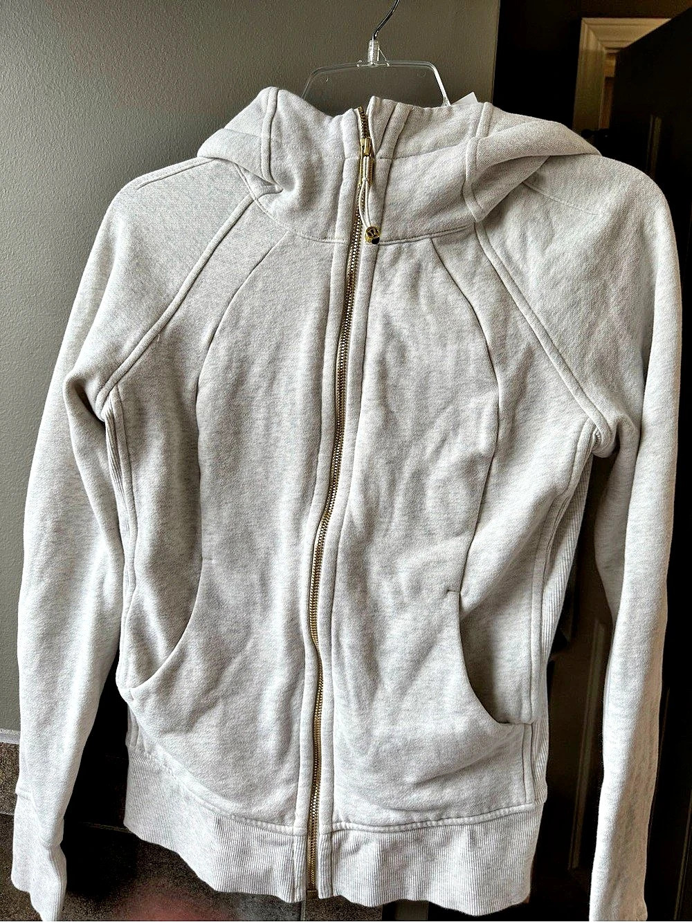 Lululemon Scuba Full Zip Hoodie Heathered Light Ivory Gold Size 6